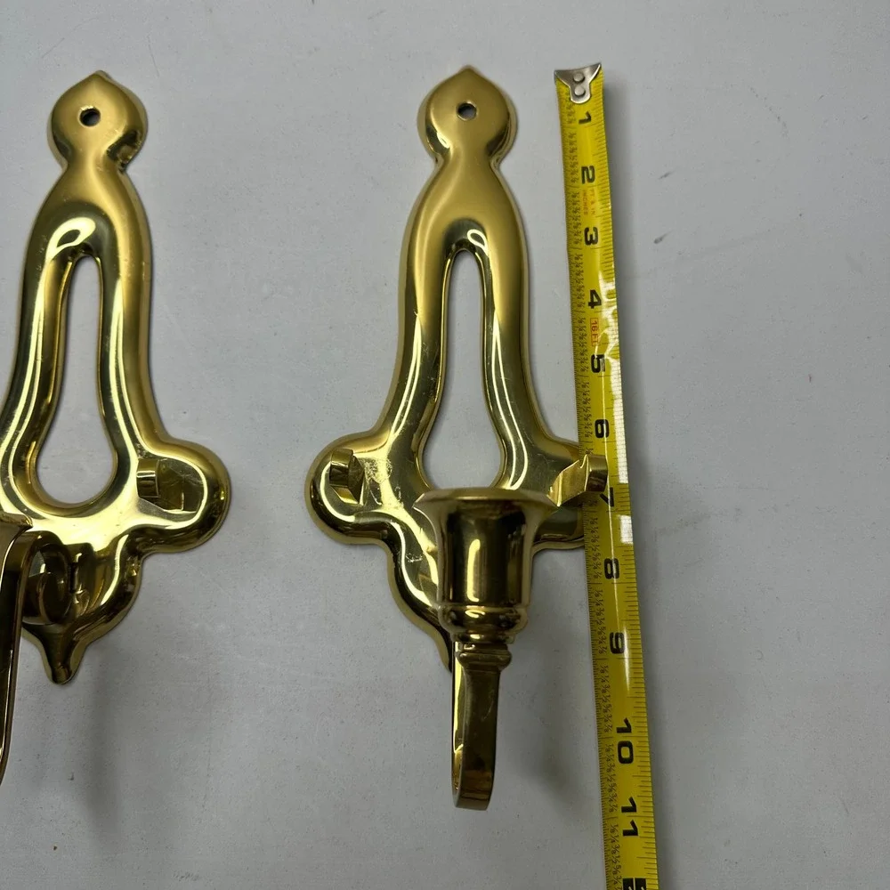 Vintage Partylite Brass Wall Sconces Pair Polished Gold Taper Candle Holders Set - Picture 2 of 4